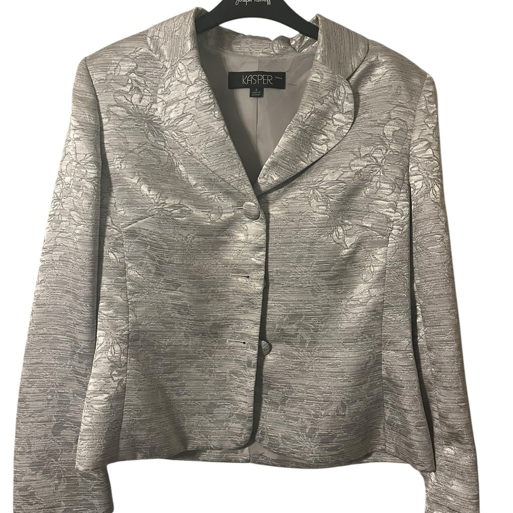 Kasper Suit Jacket Silver Tone Light Brocade